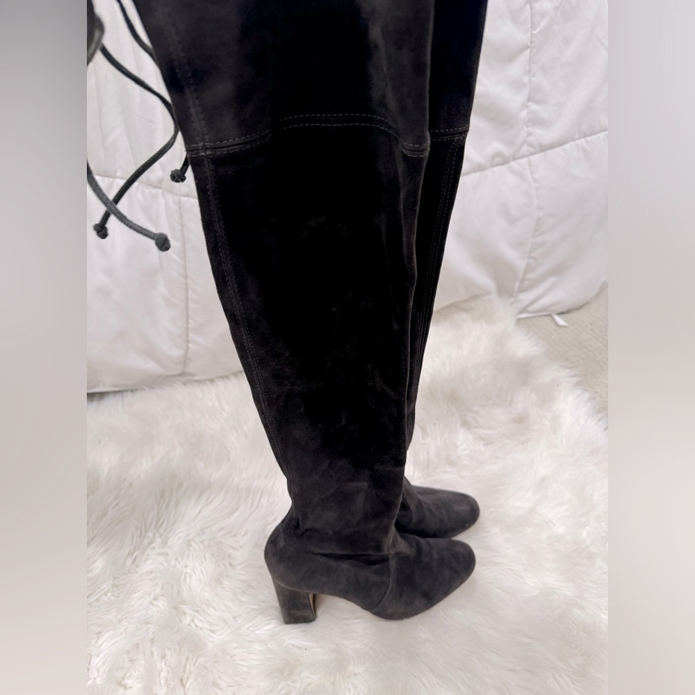 Stuart Weitzman Suede Over-The-Knee Boot, Dark Gray, 3.5” Thin Block Heel